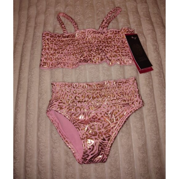 Vince Camuto Two Piece SwimSuit Toddler Girls Size 2T New with Tags Pink Gold - Picture 1 of 8